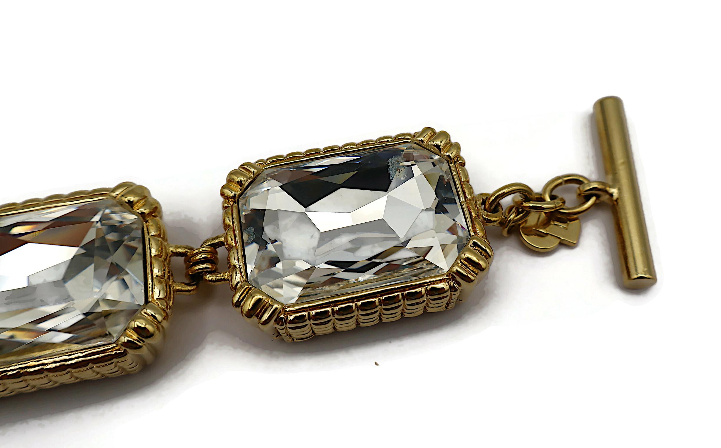 CHRISTIAN DIOR Vintage Gold Tone Rectangular Crystal Link Bracelet For Sale 3