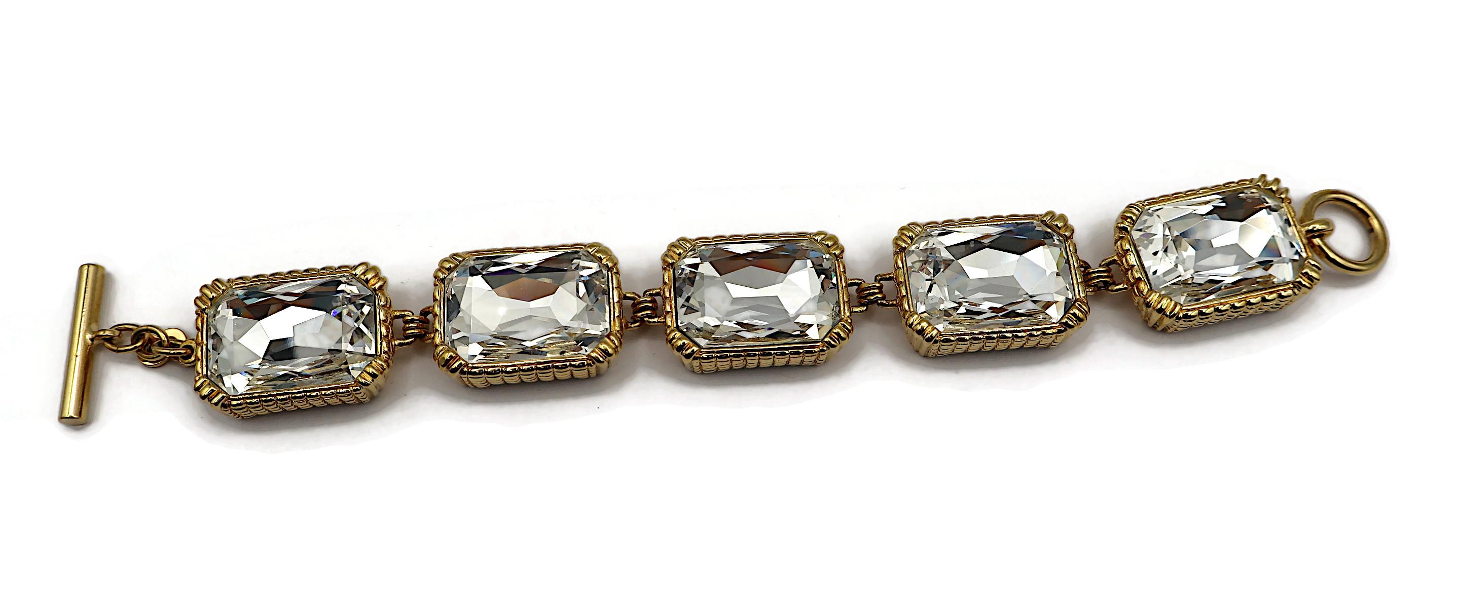 CHRISTIAN DIOR Vintage Gold Tone Rectangular Crystal Link Bracelet For Sale 4