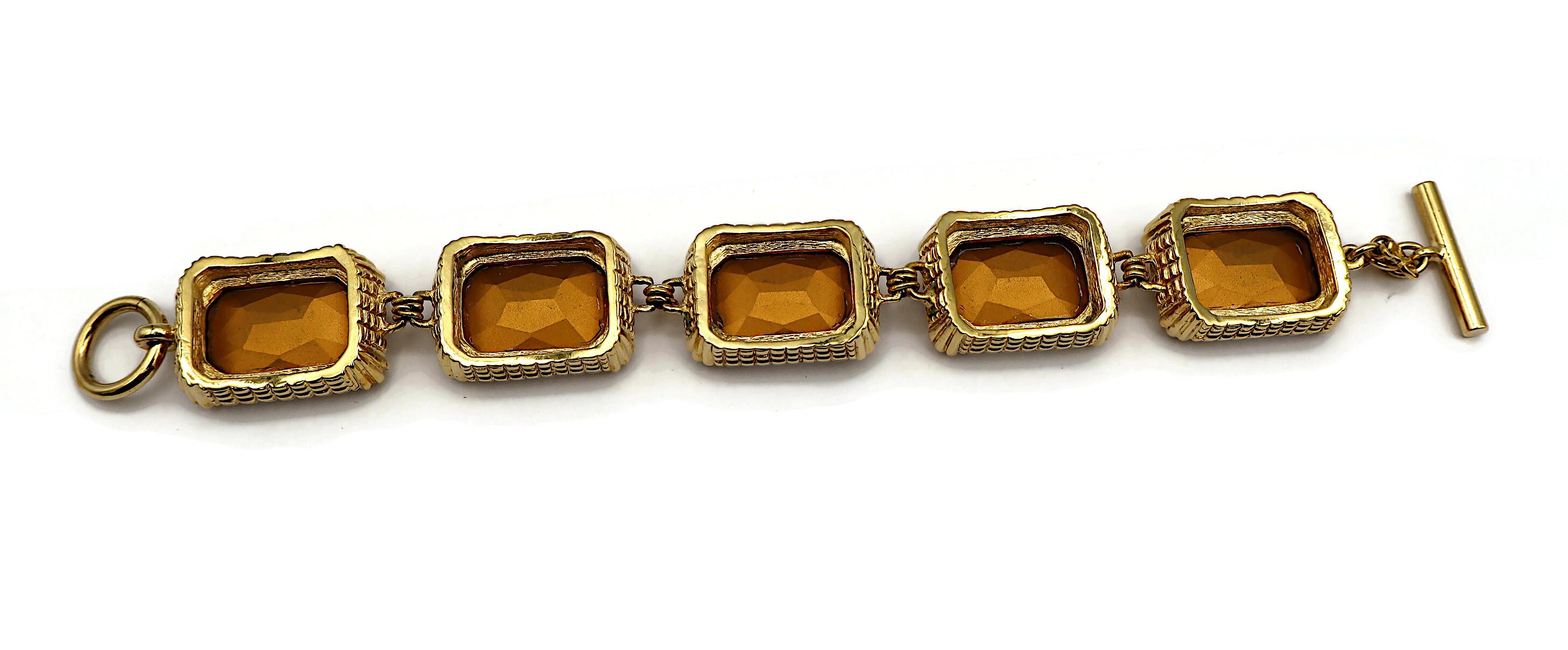 CHRISTIAN DIOR Vintage Gold Tone Rectangular Crystal Link Bracelet For Sale 5