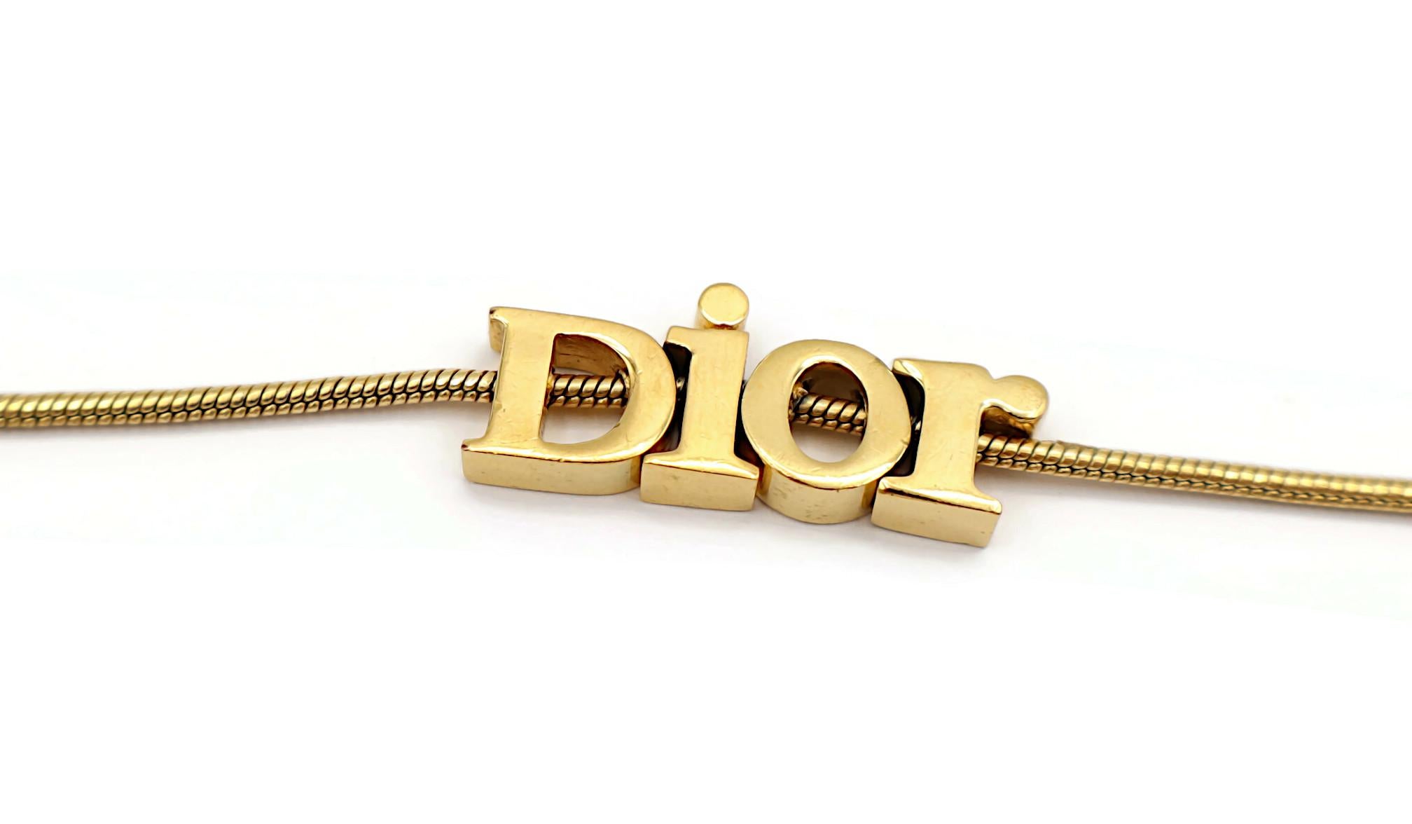 CHRISTIAN DIOR Vintage Gold Tone Spellout Bracelet For Sale 1
