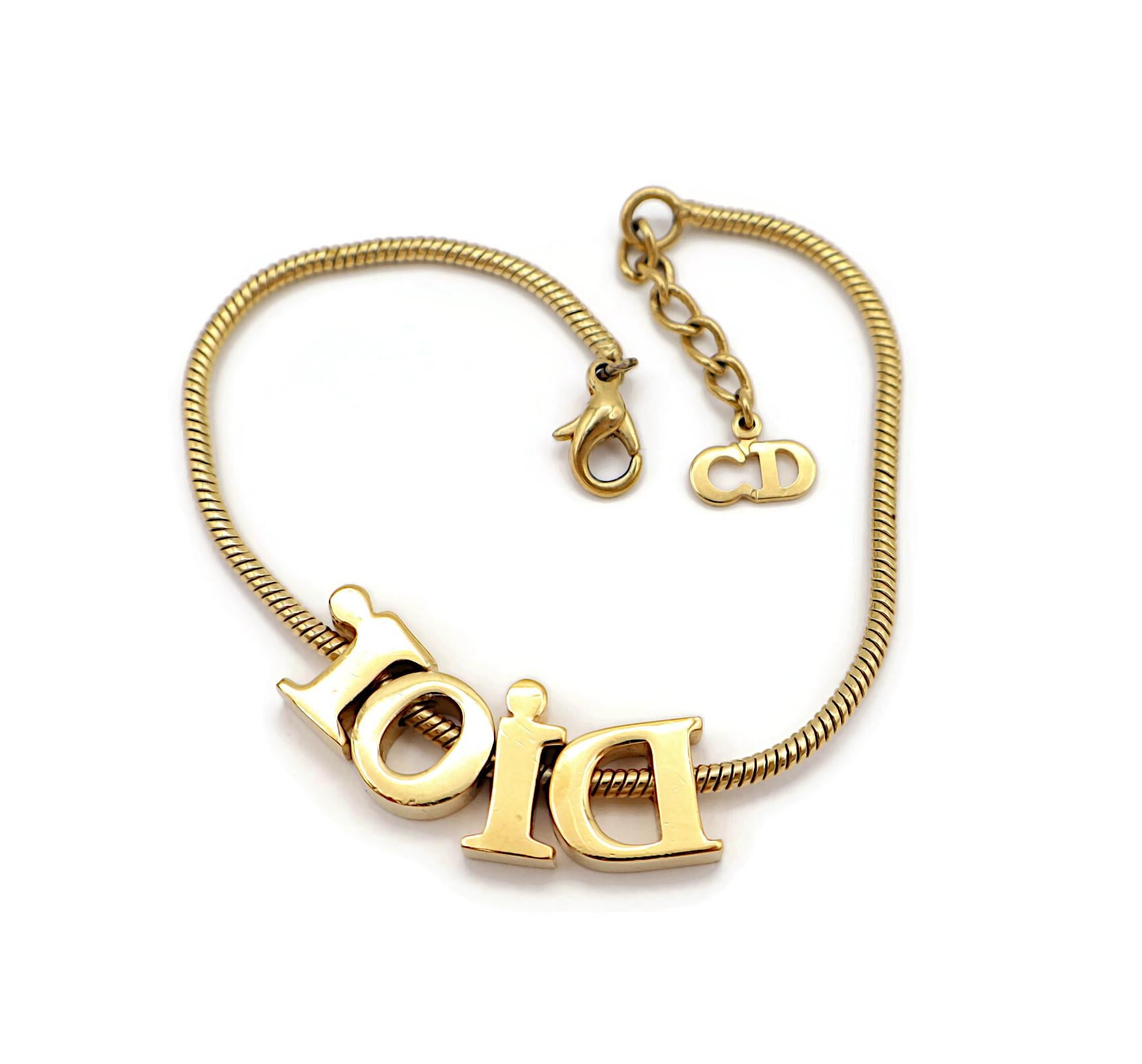 CHRISTIAN DIOR Vintage Gold Tone Spellout Bracelet For Sale 4