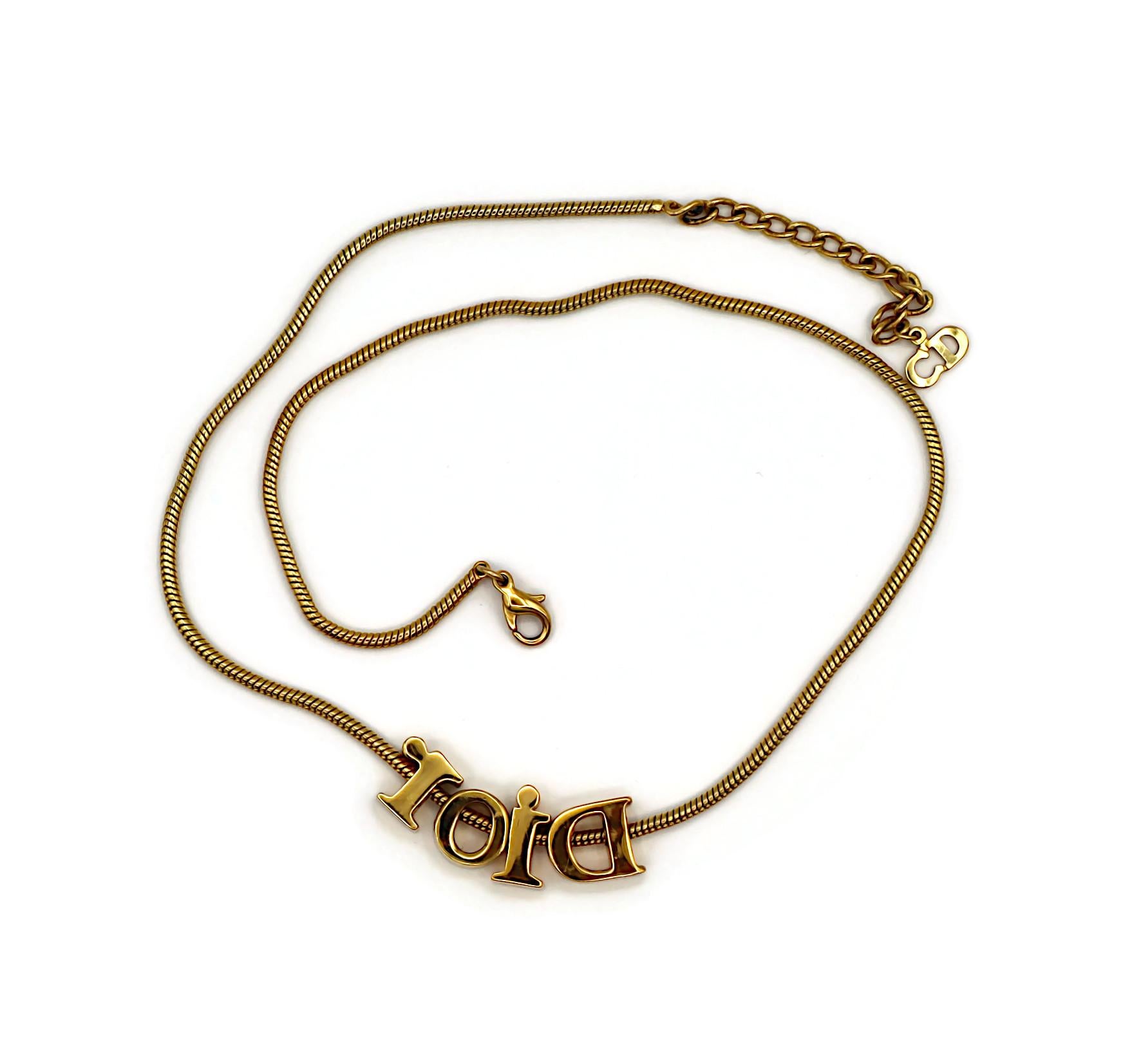 CHRISTIAN DIOR Vintage Gold Tone Spellout Necklace For Sale 7