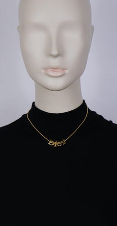 CHRISTIAN DIOR Vintage Gold Tone Spellout Necklace