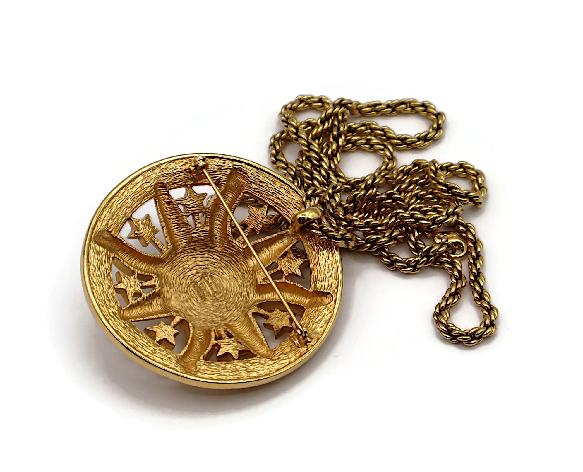 CHRISTIAN DIOR Vintage Gold Tone Sun Stars Pendant Necklace For Sale 12