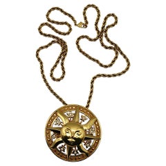 CHRISTIAN DIOR Vintage Gold Tone Sun Stars Pendant Necklace