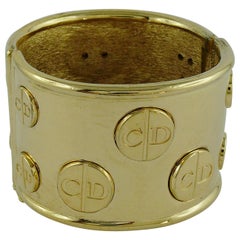 Christian Dior Vintage Gold Toned CD Logo Cuff Bracelet