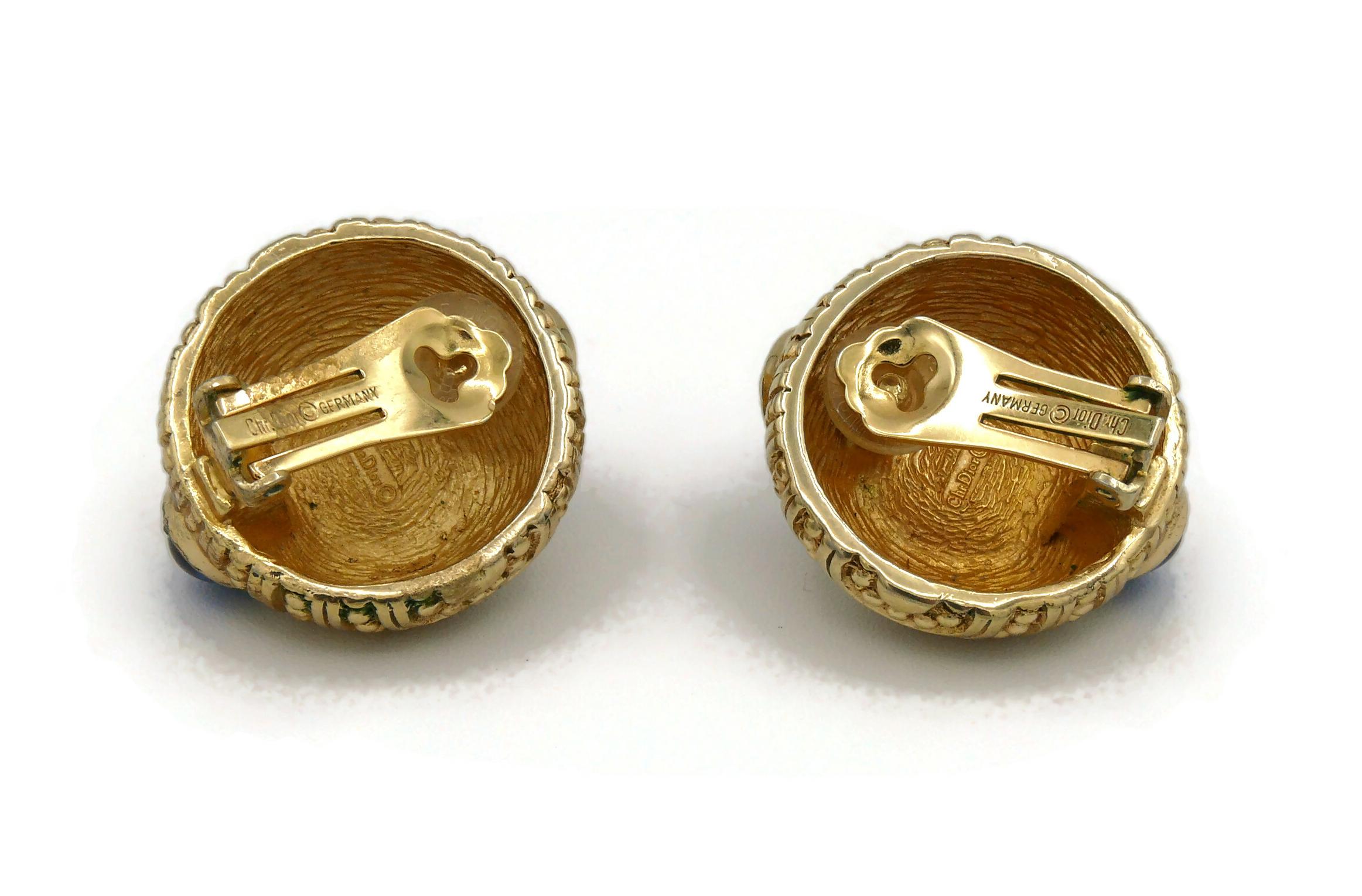 Christian Dior Vintage Gold Toned Glass Cabochons Domed Clip-On Earrings For Sale 2