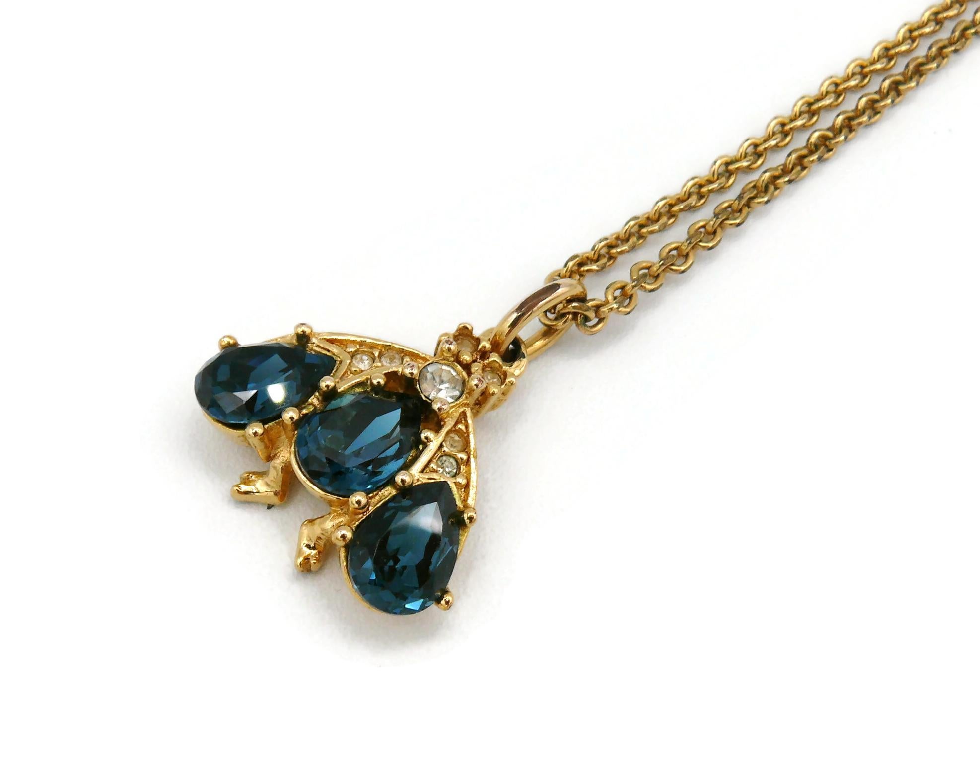 Christian Dior Vintage Gold Toned Jewelled Bee Pendant Necklace For Sale 3