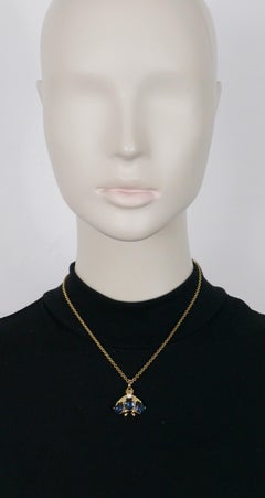 Christian Dior Vintage Gold Toned Jewelled Bee Pendant Necklace