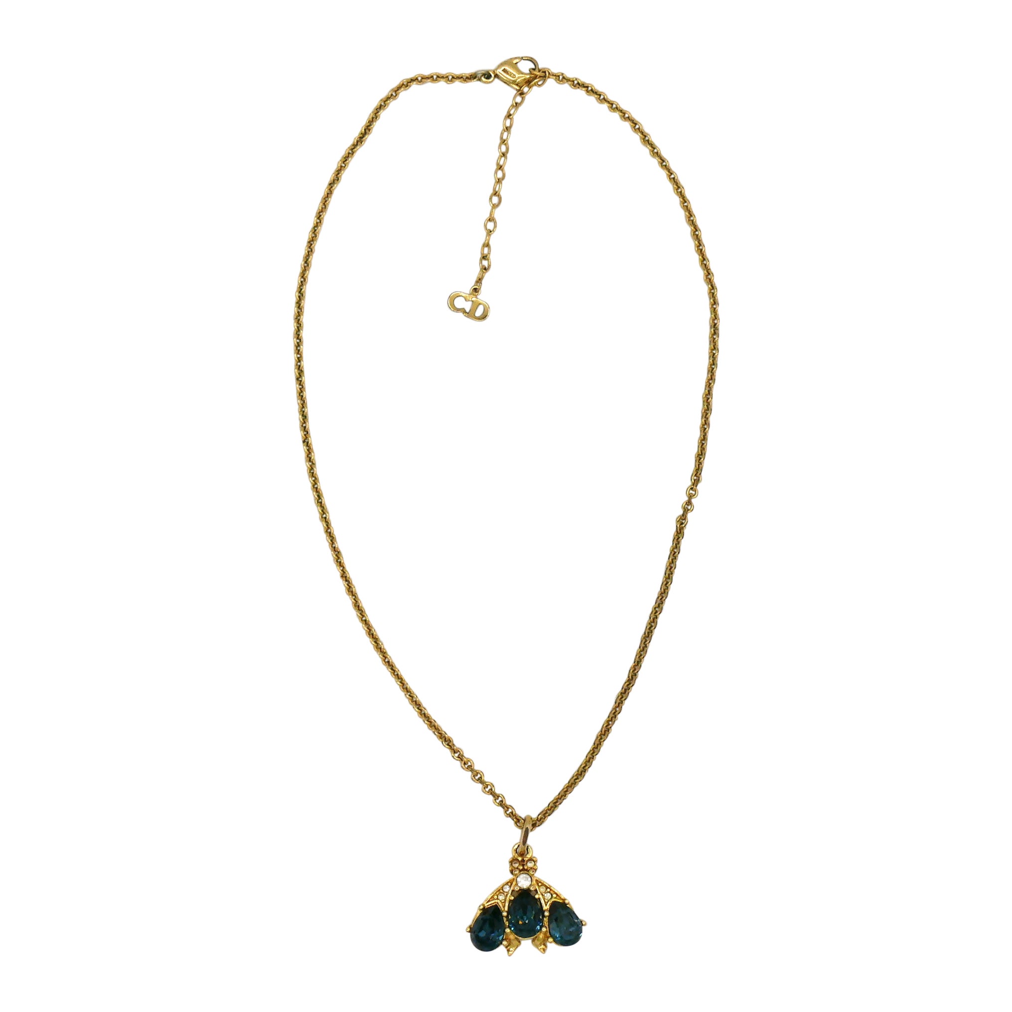 Christian Dior Vintage Goldfarbene Halskette mit Bienenanhänger mit Juwelen und Bienenanhänger