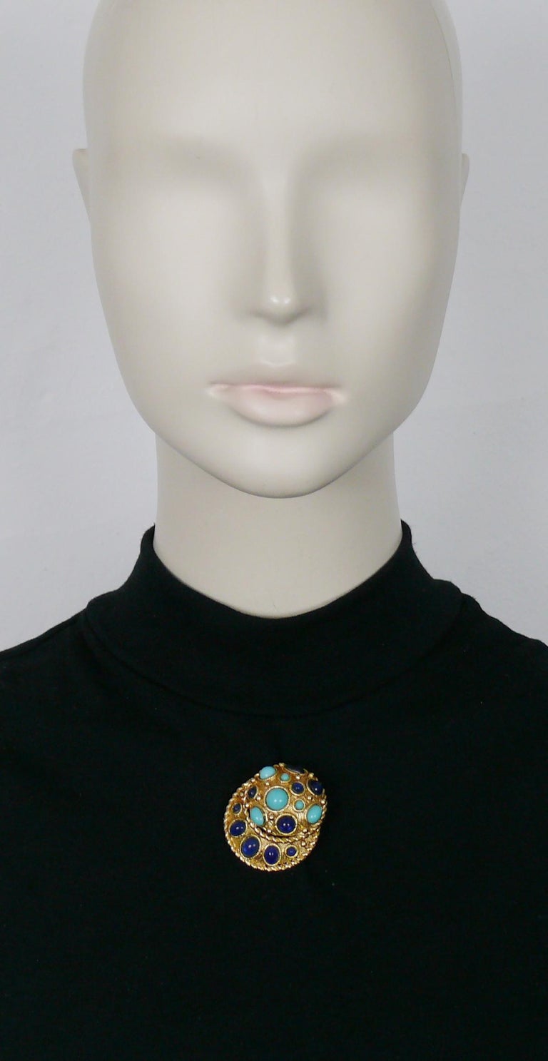 CHRISTIAN DIOR Vintage Gold Toned Jewelled Brooch, 1967 For Sale at 1stDibs