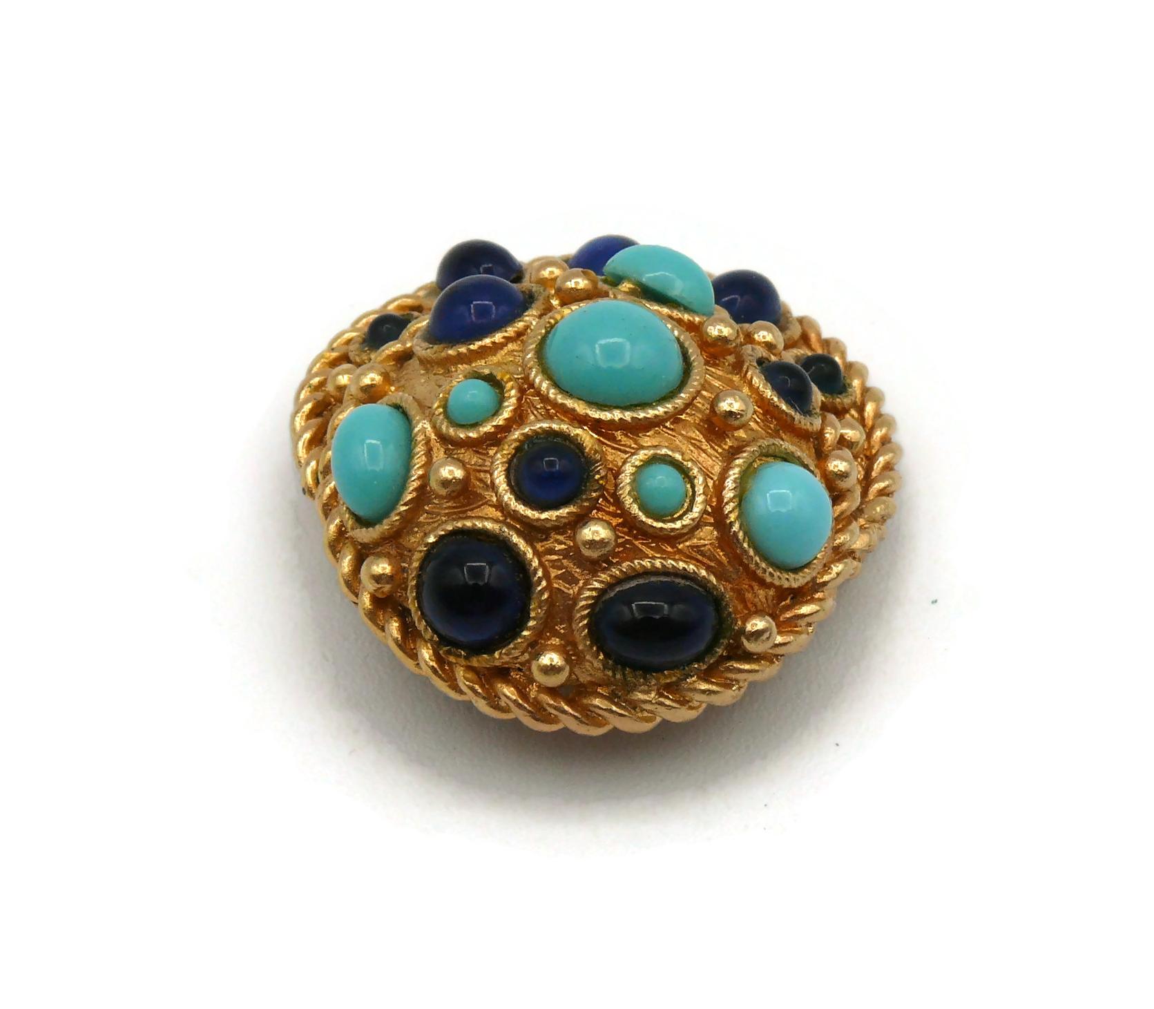 CHRISTIAN DIOR Vintage Gold Toned Jewelled Brooch, 1967 In Good Condition For Sale In Nice, FR