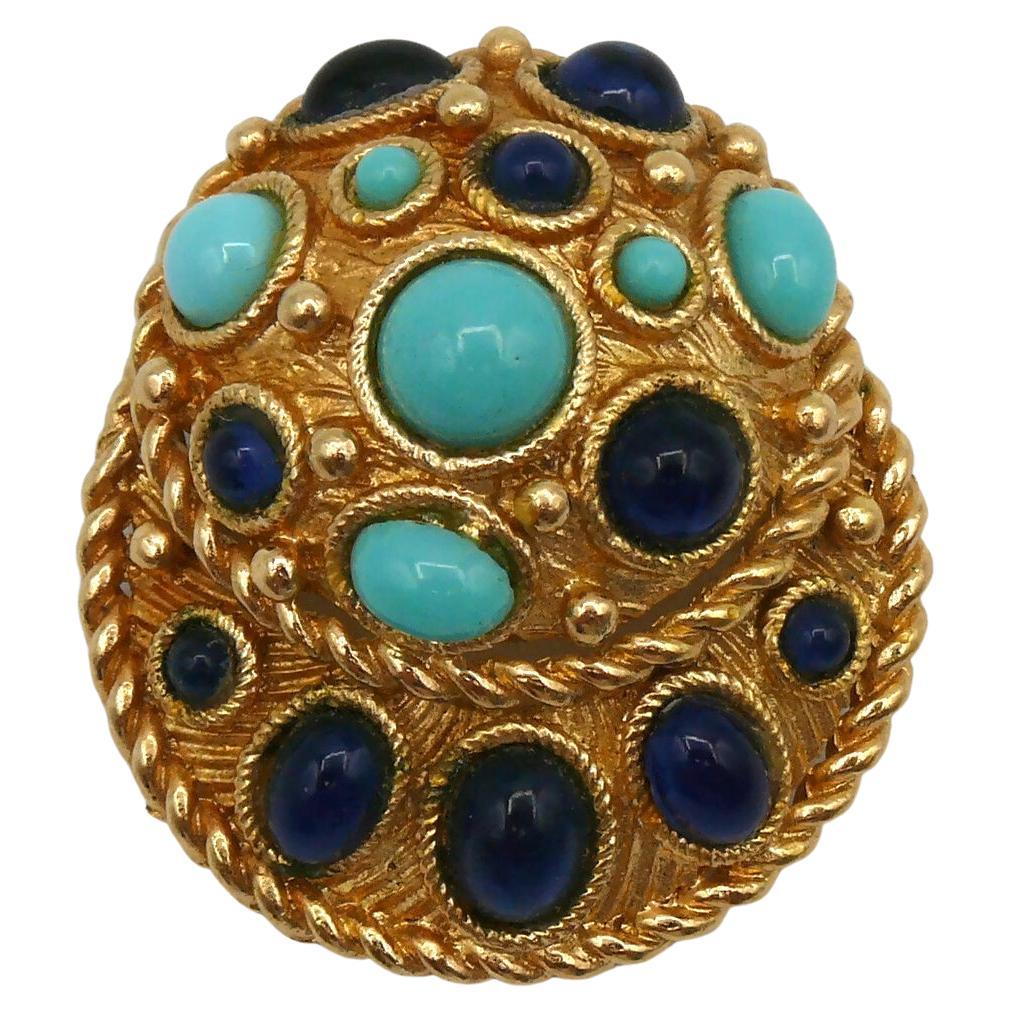 CHRISTIAN DIOR Vintage Gold Toned Jewelled Brooch, 1967