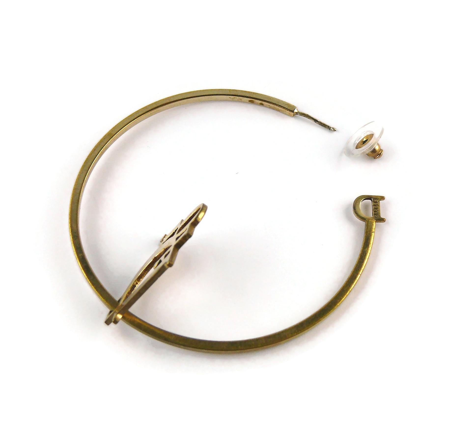 Christian Dior Vintage Gold Toned Logo Hoop Earrings 4
