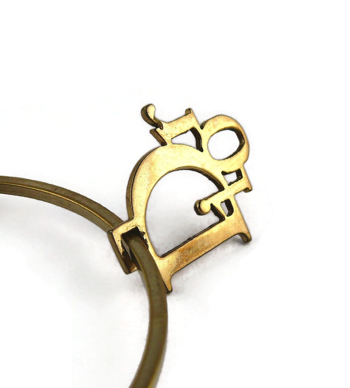 Christian Dior Vintage Gold Toned Logo Hoop Earrings 11