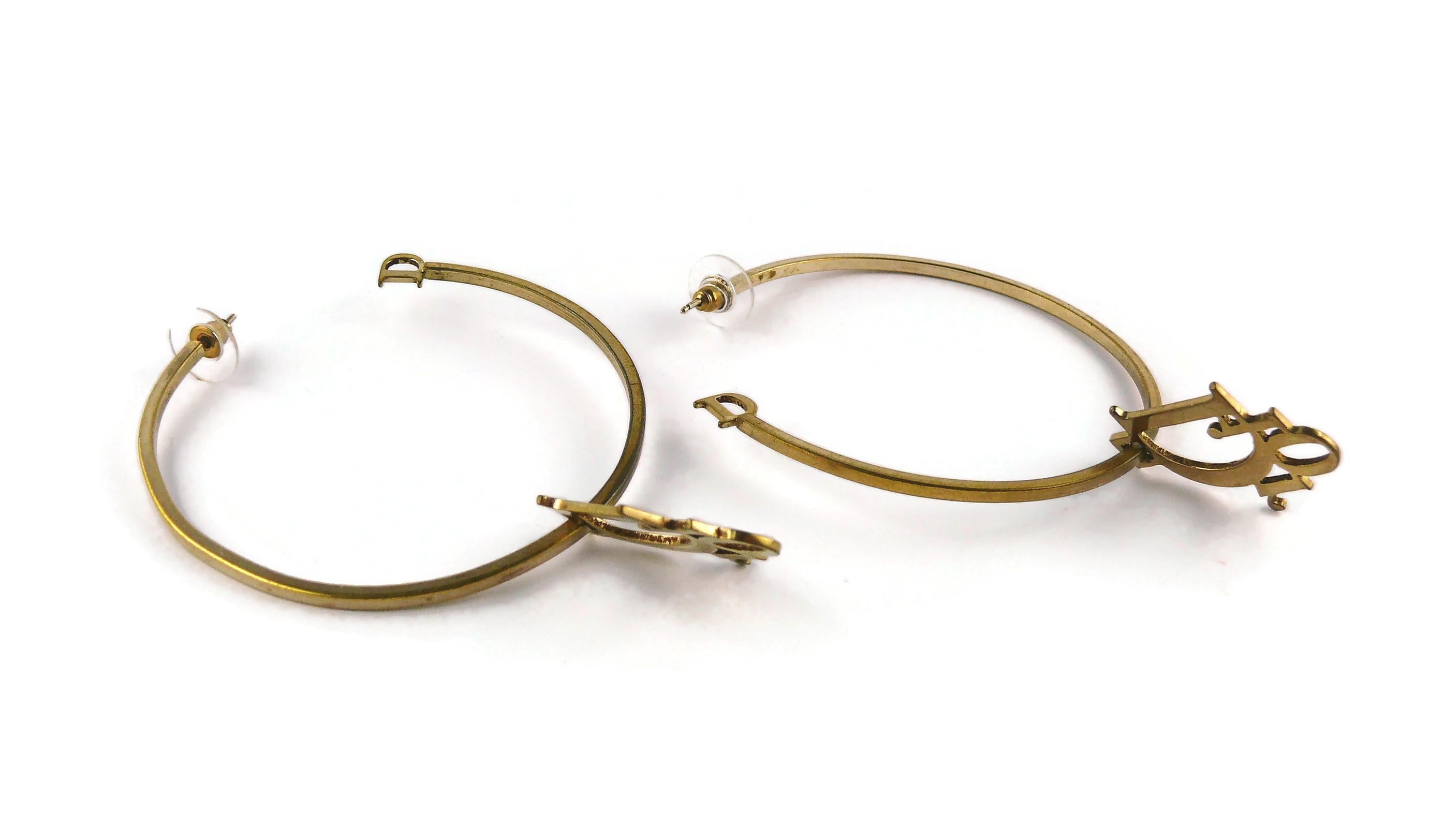 Christian Dior Vintage Gold Toned Logo Hoop Earrings In Fair Condition In Nice, FR