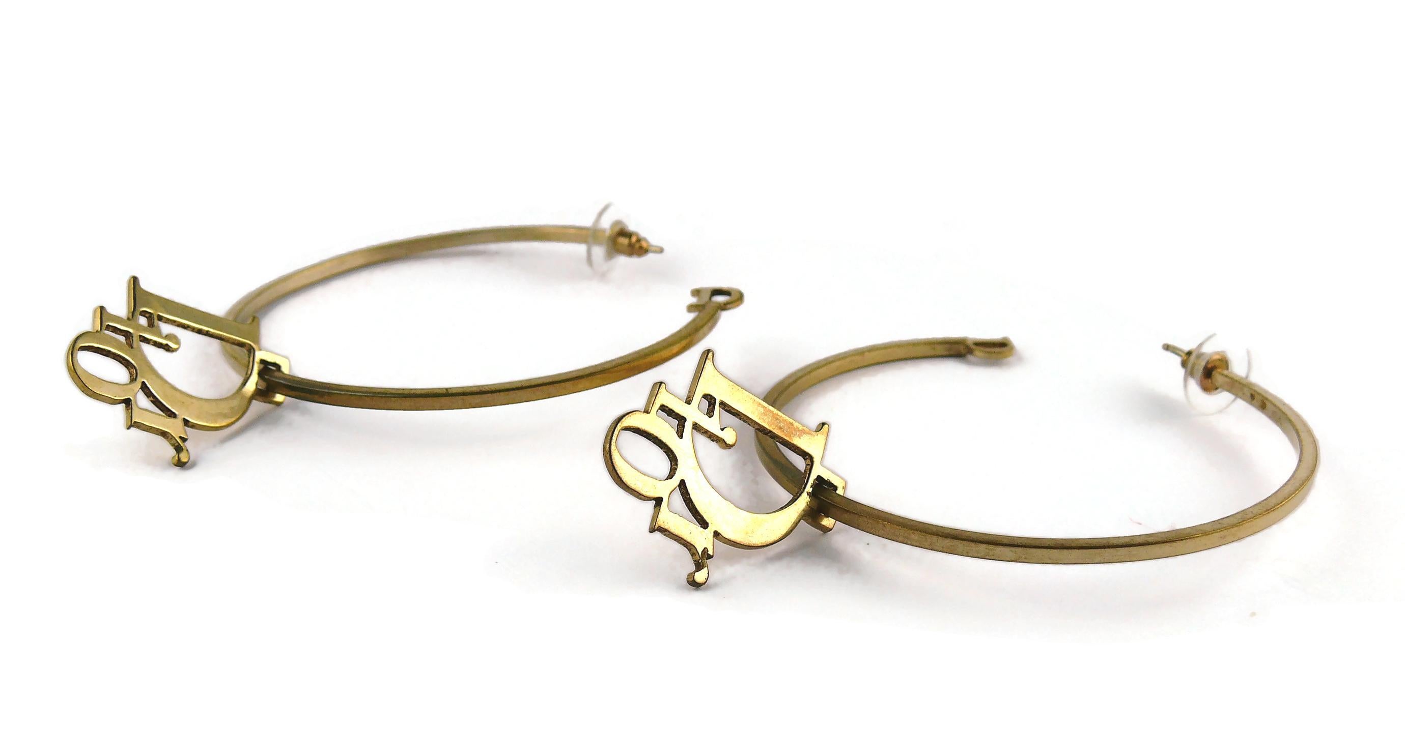 Women's Christian Dior Vintage Gold Toned Logo Hoop Earrings