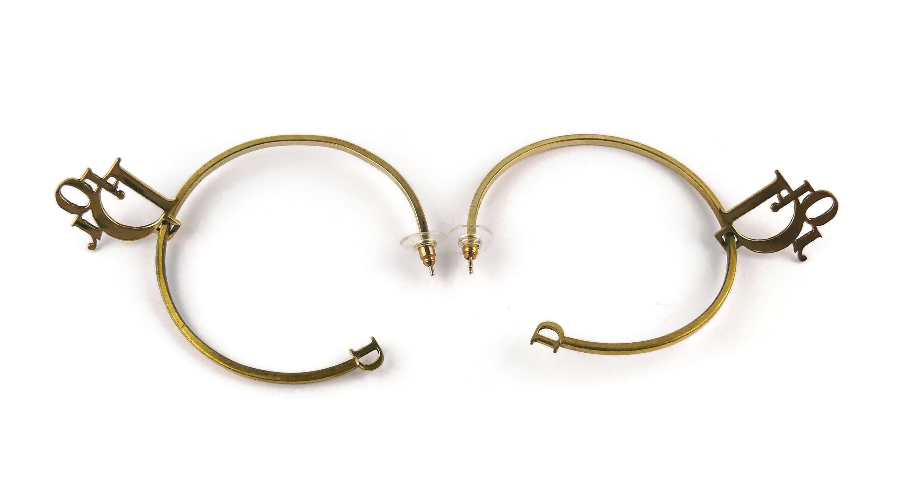 Christian Dior Vintage Gold Toned Logo Hoop Earrings 1