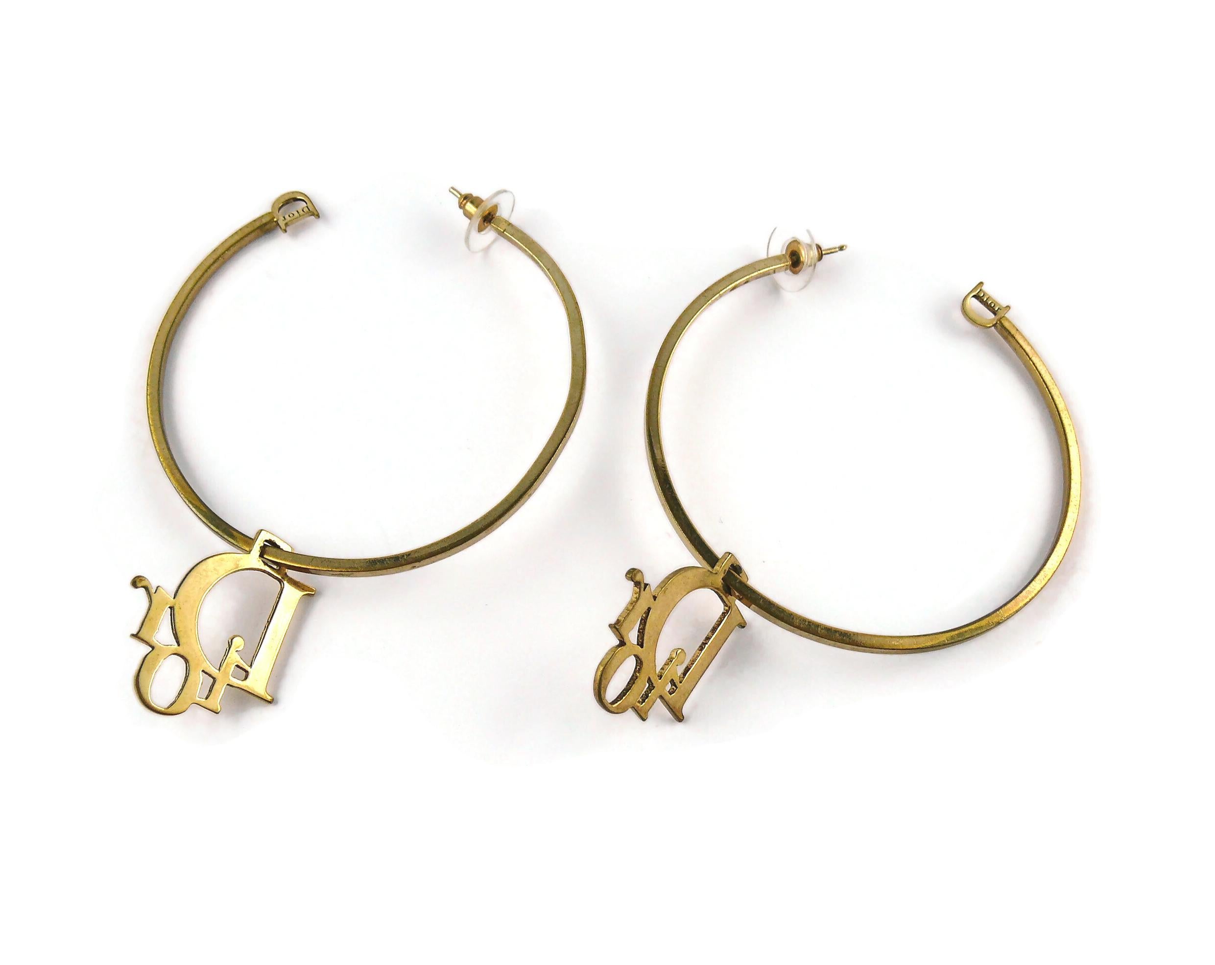 Christian Dior Vintage Gold Toned Logo Hoop Earrings 2