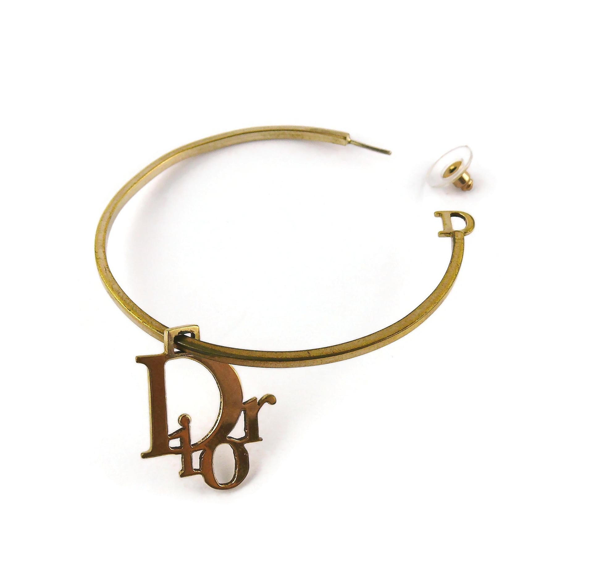 Christian Dior Vintage Gold Toned Logo Hoop Earrings 3