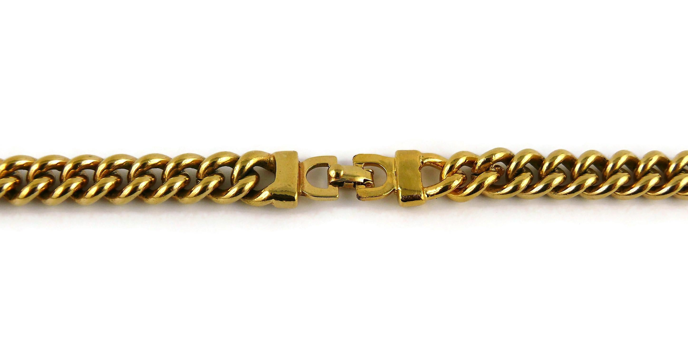 Christian Dior Vintage Gold Toned Logo Medallions Chain Sautoir Necklace 4