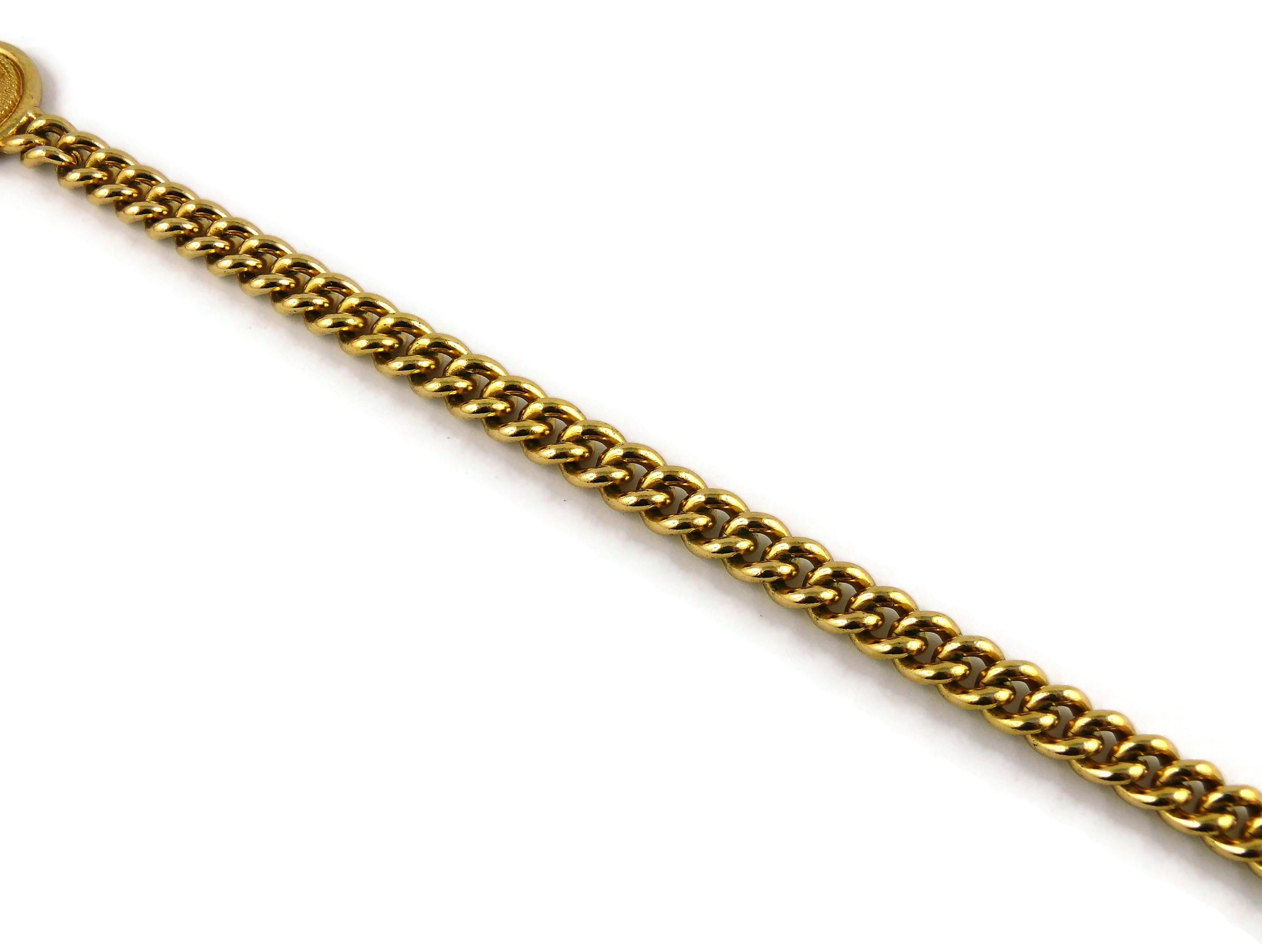 Women's Christian Dior Vintage Gold Toned Logo Medallions Chain Sautoir Necklace
