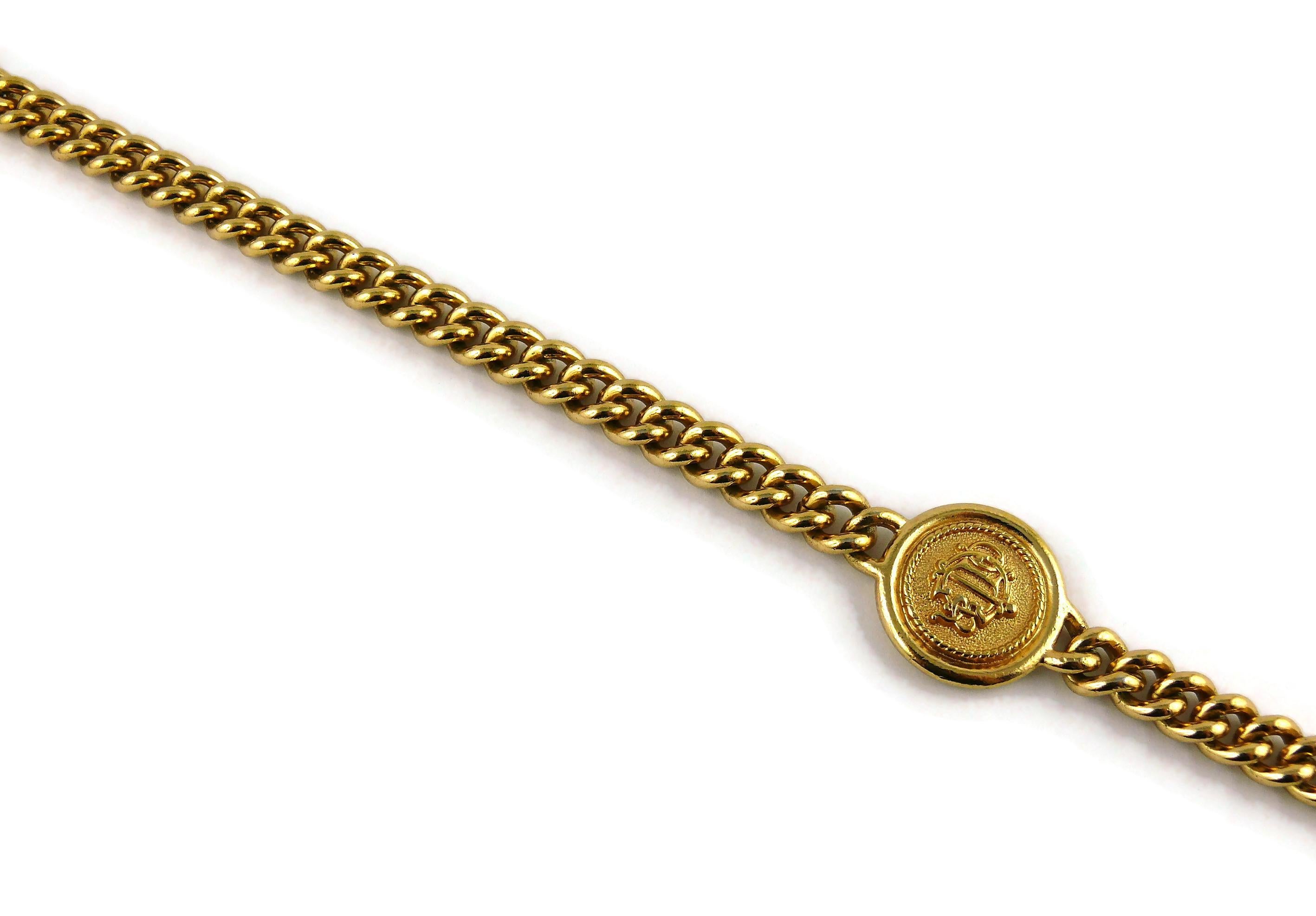 Christian Dior Vintage Gold Toned Logo Medallions Chain Sautoir Necklace 1