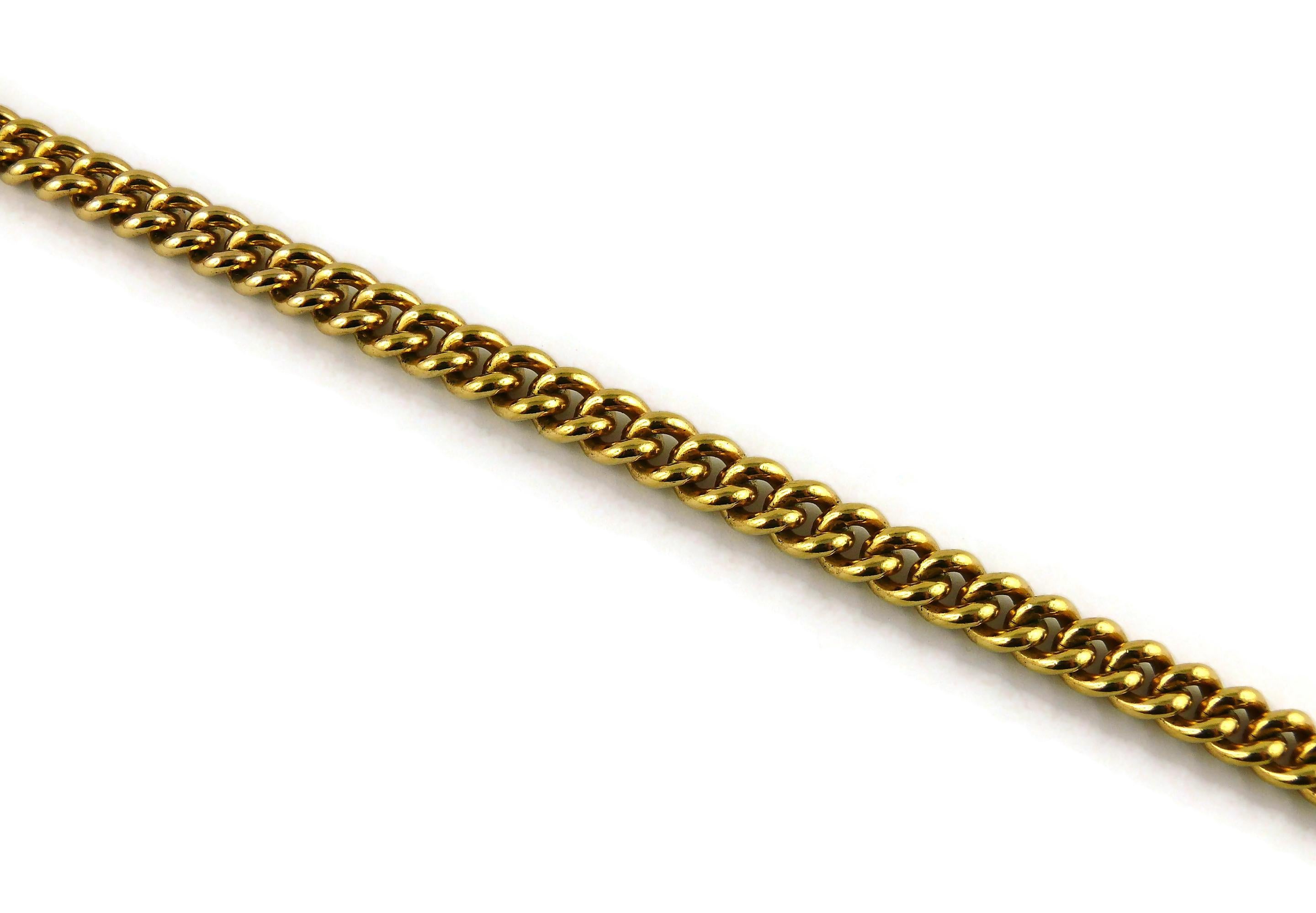 Christian Dior Vintage Gold Toned Logo Medallions Chain Sautoir Necklace 2