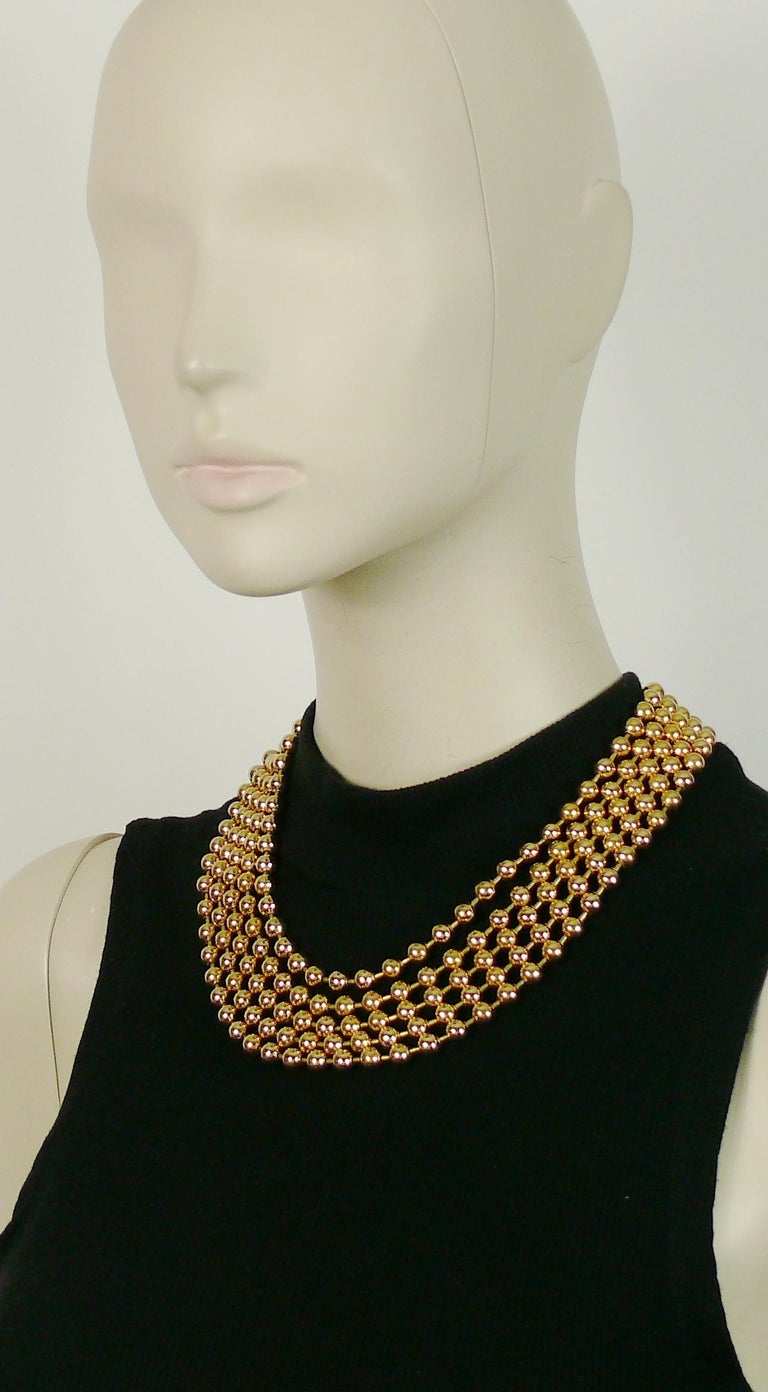 Christian Dior Vintage Gold Toned Pearls Multi Strand Necklace at 1stDibs