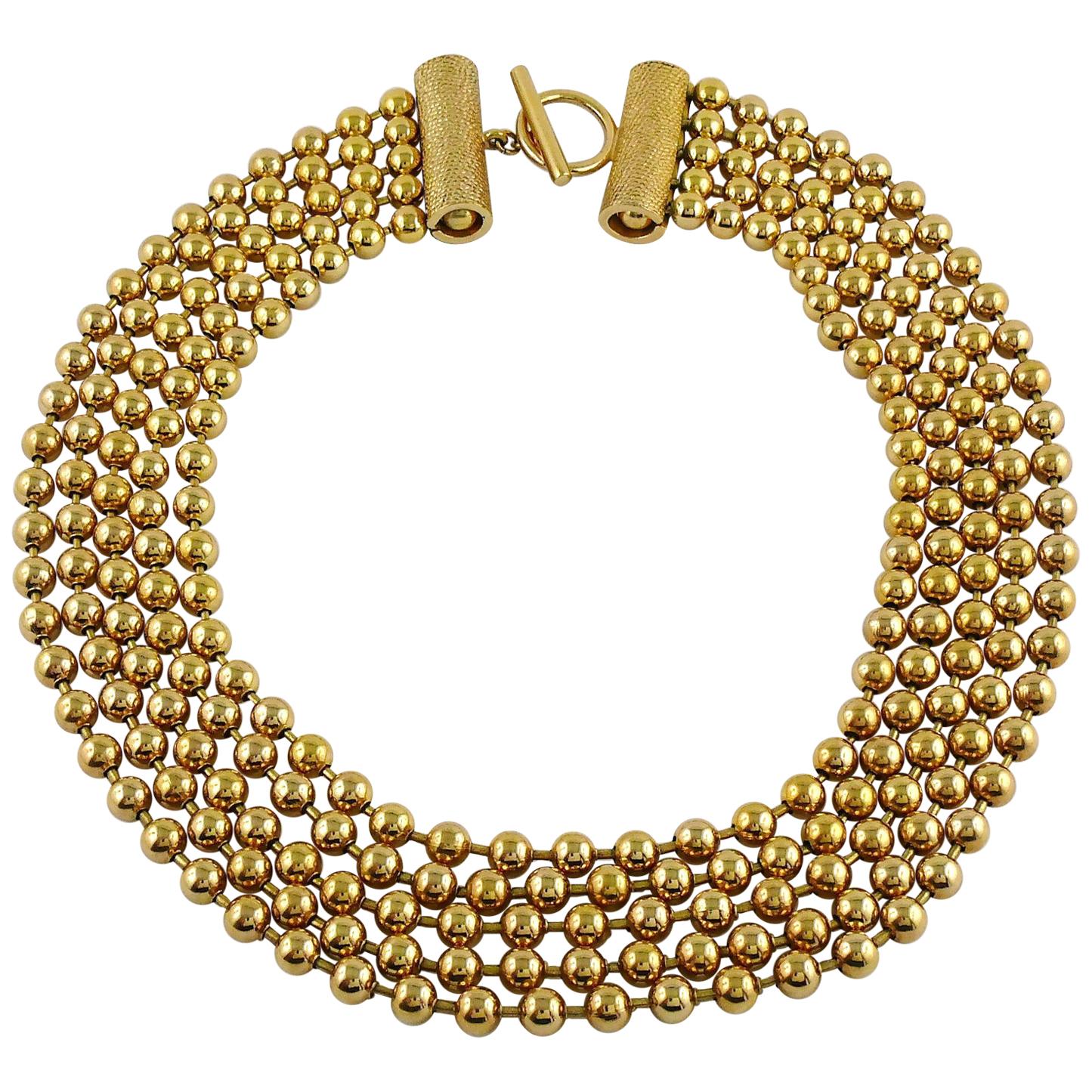 Christian Dior Vintage Gold Toned Pearls Multi Strand Necklace