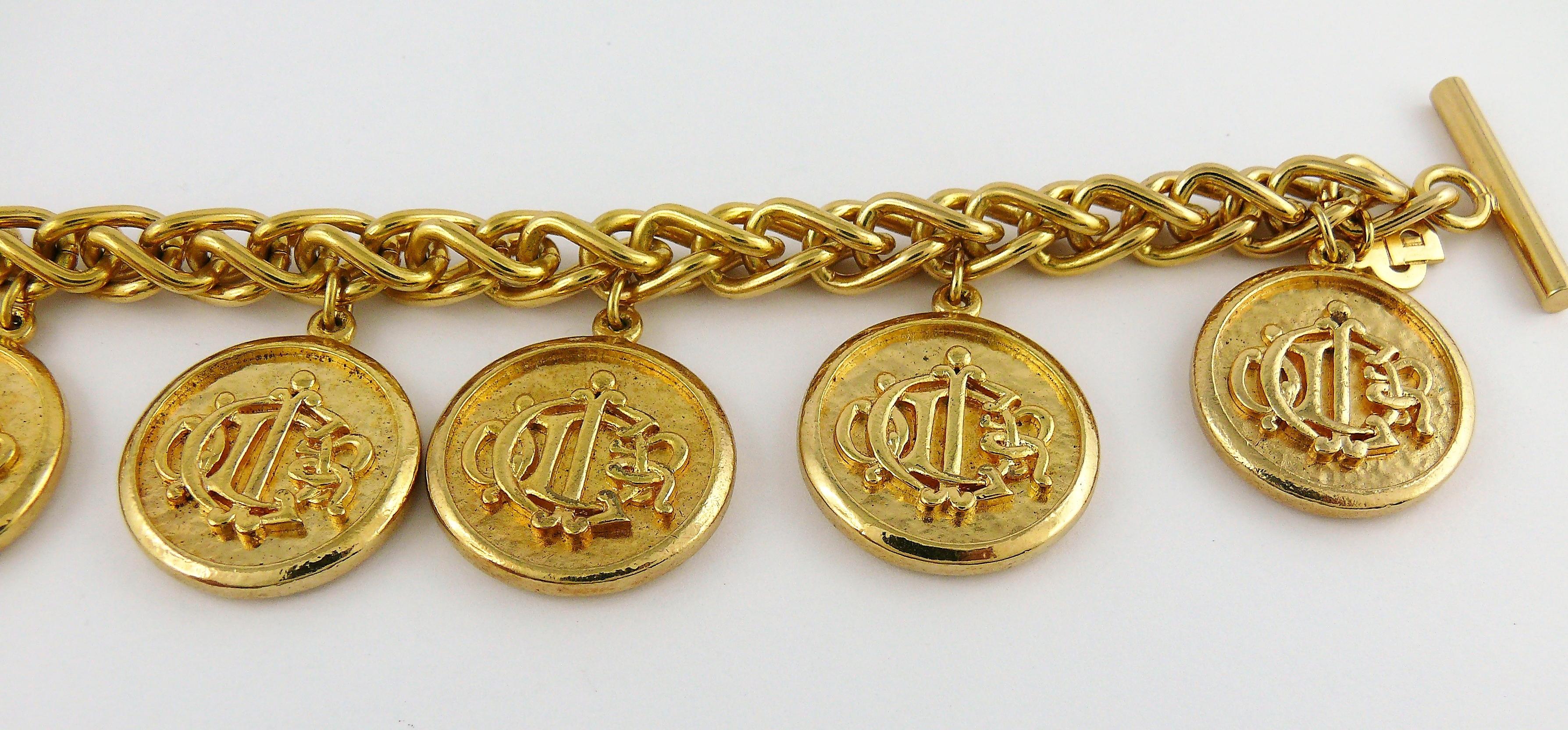 Women's Christian Dior Vintage Gold Toned Signature Coin Charm Bracelet