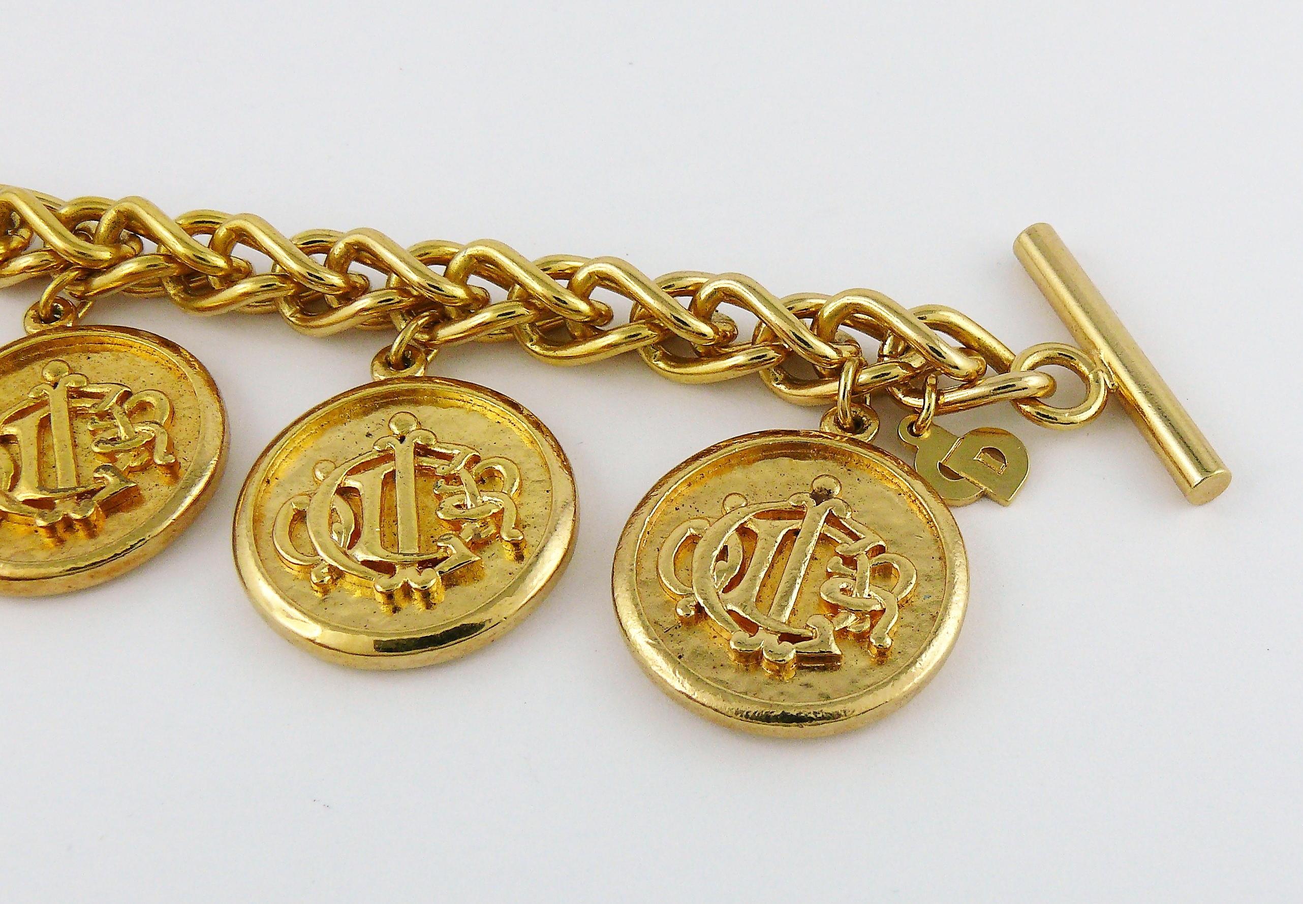 Christian Dior Vintage Gold Toned Signature Coin Charm Bracelet 1