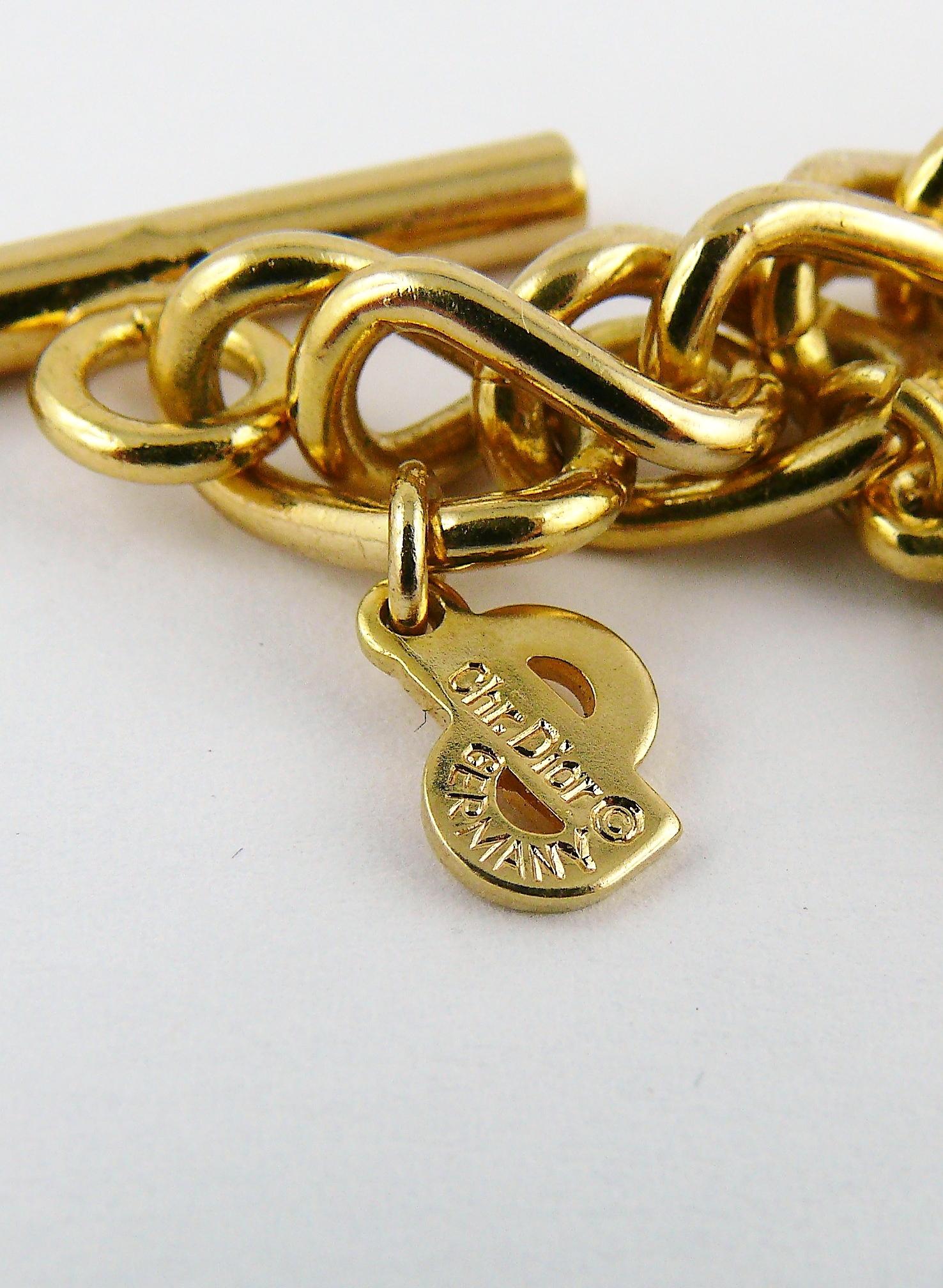 Christian Dior Vintage Gold Toned Signature Coin Charm Bracelet 2