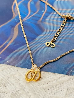 Christian Dior Vintage Gold Trio Crystals Logo CD Monogram Pendant Necklace