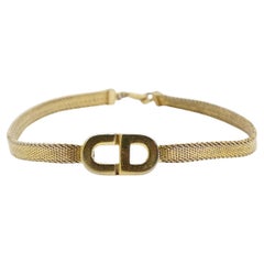 Christian Dior Vintage Gold Unisex Classic Logo CD Monogram Mesh Woven Bracelet
