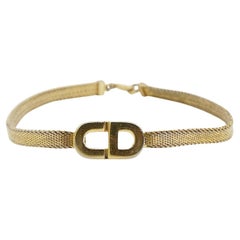 Christian Dior Vintage Gold Unisex Classic Logo CD Monogram Mesh Woven Bracelet