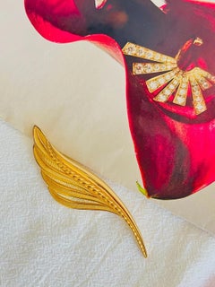 Christian Dior Vintage Gold Unisex Huge Large Vivid Textured Feather Leaf Brooch