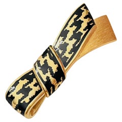 Christian Dior Vintage Gold Unisex Large Black Ribbon Ripple Bow Chunky Brooch
