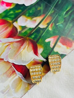 Christian Dior Vintage Gold Unisex Shining Half Domed Hoop Crystals Earrings