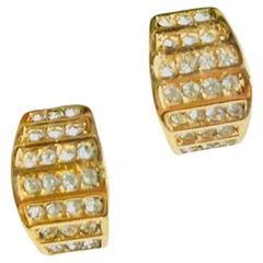 Christian Dior Vintage Gold Unisex Shining Half Domed Hoop Crystals Earrings