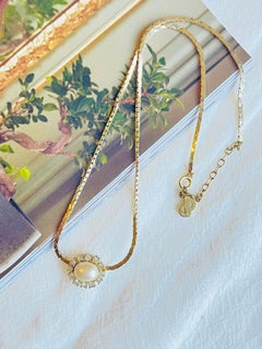 Christian Dior Vintage Gold White Pearl Crystals Sparkling Pendant Necklace