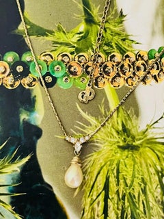 Christian Dior Vintage Gold White Pearl Water Drop Marquise Crystals Necklace