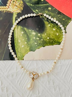 Christian Dior Vintage Gold White Pearls Crystals Water Drop Necklace