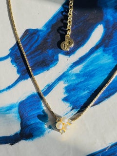 Christian Dior Vintage Gold White Round Pearls Crystals Trio Cluster Necklace