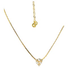 Christian Dior Vintage Gold White Round Pearls Crystals Trio Cluster Necklace