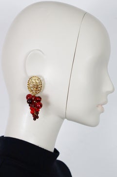 CHRISTIAN DIOR Vintage Gold‑Tone Woven Trellis Design Earrings with Glass Beads