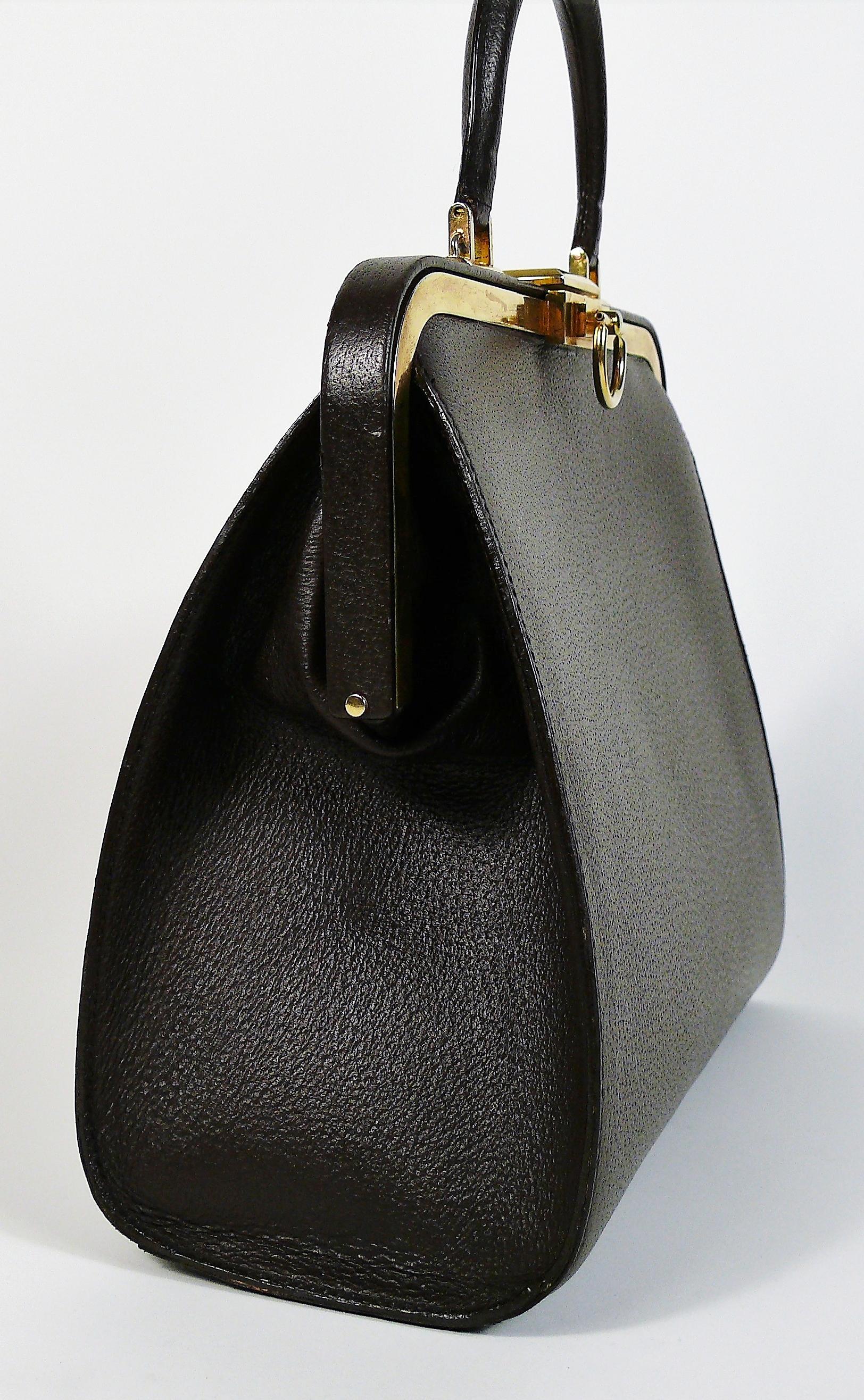 Christian Dior Vintage Grained Brown Leahter Doctor Style Handbag 1