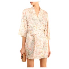 Christian Dior Vintage green pink white floral mini belted lace dress robe coat