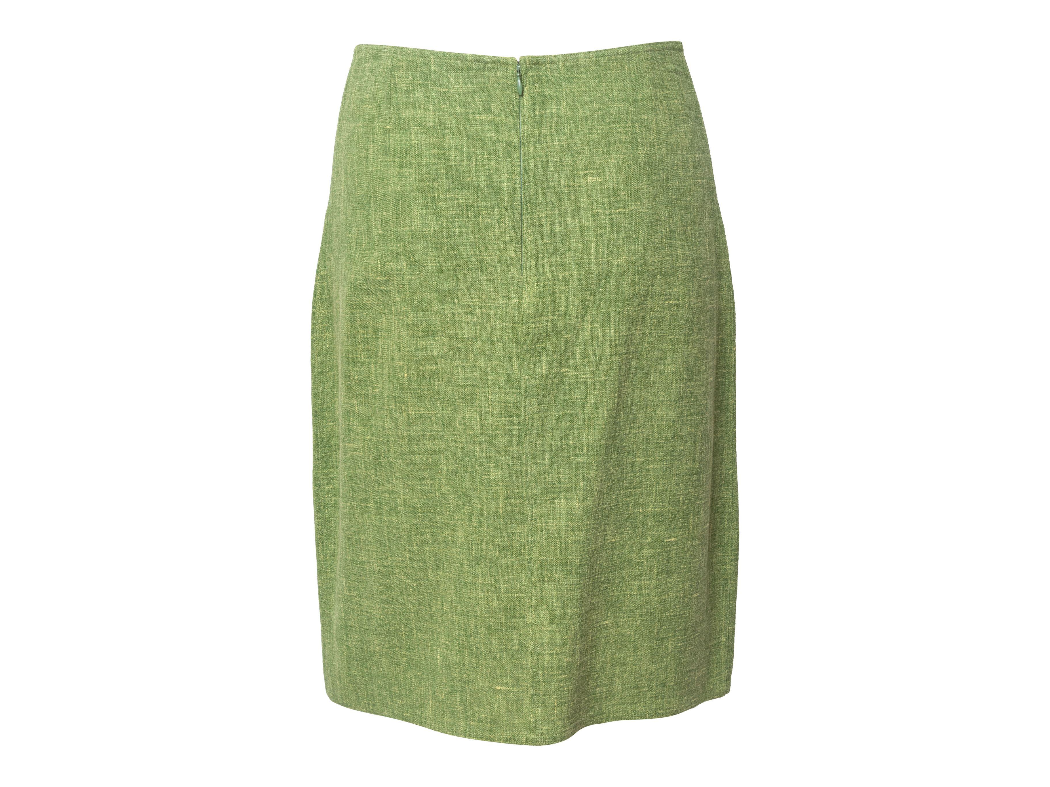 Christian Dior Vintage Green & Tan Linen & Leather Skirt 2