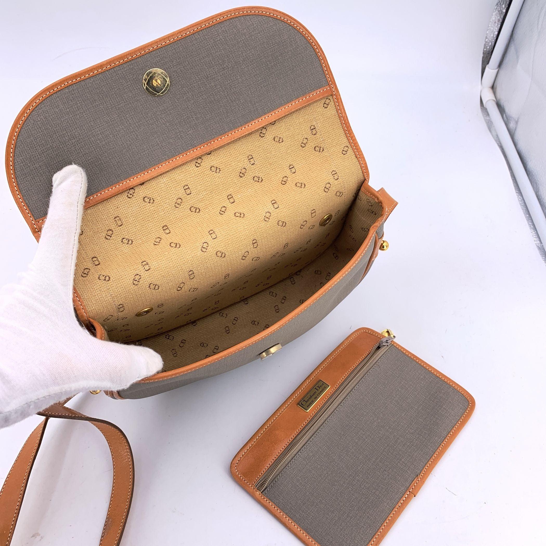 Gray Christian Dior Vintage Grey Canvas Chain Convertible Shoulder Bag For Sale